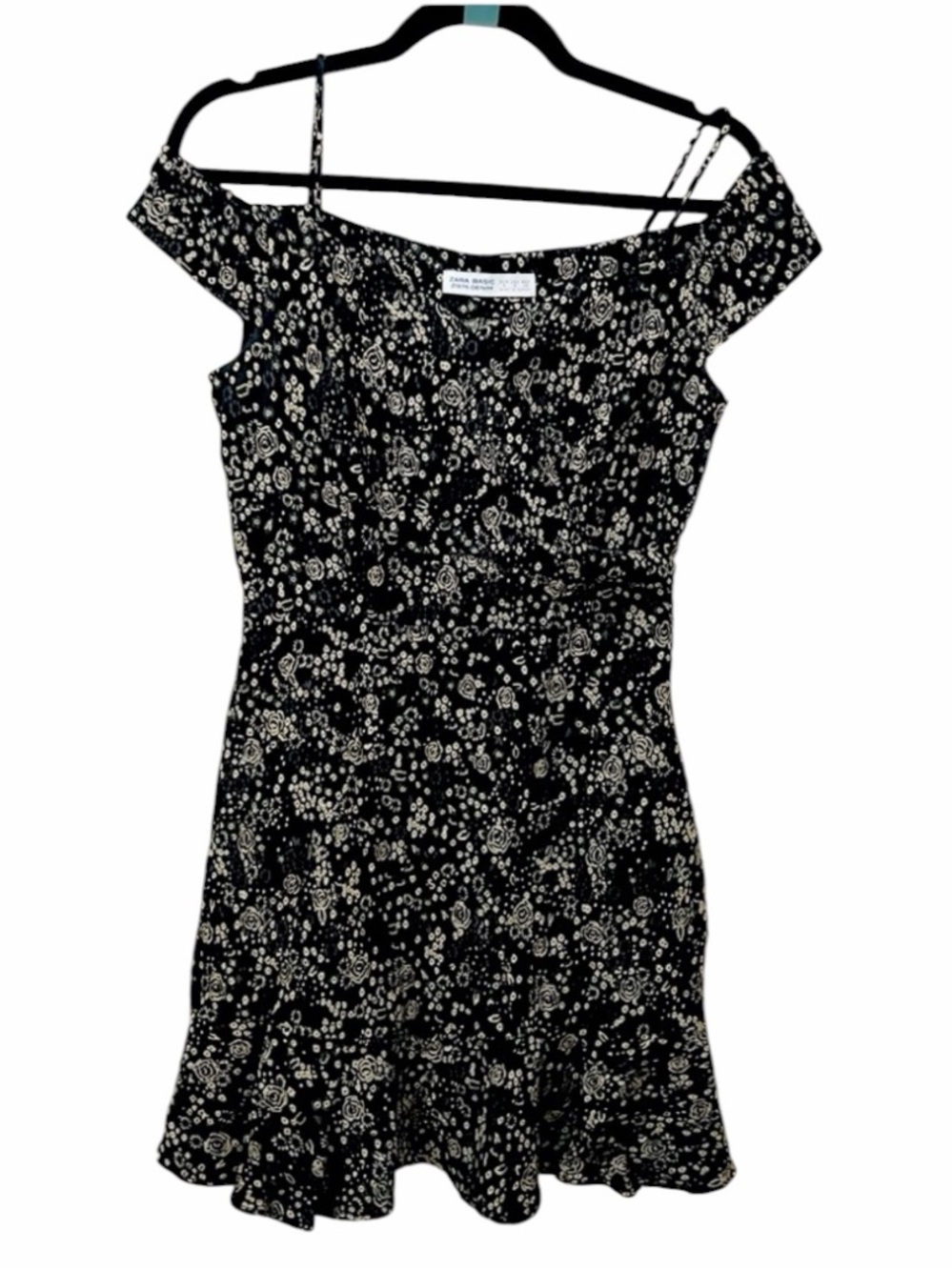 ZARA Vintage Black Floral Off Shoulder Dress Size small - Picture 3 of 6
